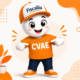 Mascotte Fiscallia moderne et ludique portant un tee-shirt orange CVAE avec un design graphique épuré et des index visuels mettant en valeur la fiscalité des entreprises.
