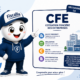 Illustration ludique Fiscallia représentant une mascotte cartoon présentant la CFE – Cotisation Foncière des Entreprises – sur un panneau pédagogique avec un décor graphique moderne et épuré.