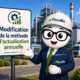 Illustration Fiscallia avec la mascotte Fiscallio devant un site industriel, portant un casque de chantier et présentant la modification de la méthode d’actualisation annuelle.