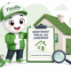 Illustration pédagogique Fiscallia représentant une mascotte expliquant l’identifiant fiscal du logement (numéro invariant), avec une maison, une loupe, des clés et une fiche d’identification cadastrale.
