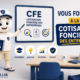 Illustration 3D ludique représentant la mascotte Fiscallia dans une tenue estivale légère, avec chapeau de paille, polo clair, short et tongs, animant une formation sur la cotisation foncière des entreprises (CFE). La scène met en avant l'apprentissage de la CFE dans un environnement moderne et convivial, avec une palette de couleurs bleu et jaune caractéristique de Fiscallia.