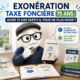 Illustration d’une mascotte Fiscallia âgée de 75 ans s’interrogeant sur l’exonération de taxe foncière. Le visuel rappelle qu’avoir 75 ans ne suffit pas nécessairement pour être exonéré et que plusieurs conditions doivent être respectées.