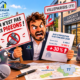 Illustration Fiscallia sur l’augmentation de 30 % de la taxe foncière de certains locaux commerciaux à Villeparisis (77), avec un contribuable très mécontent brandissant son avis d’imposition et une pancarte « On n’est pas des pigeons ! ».