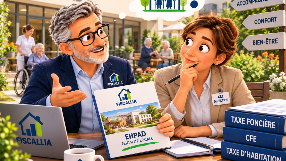 Illustration Fiscallia sur les exonérations de fiscalité locale applicables aux EHPAD, avec un expert accompagnant la direction d’un établissement d’hébergement pour personnes âgées dépendantes.