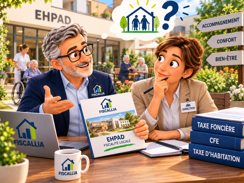 Illustration Fiscallia sur les exonérations de fiscalité locale applicables aux EHPAD, avec un expert accompagnant la direction d’un établissement d’hébergement pour personnes âgées dépendantes.