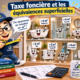Illustration Fiscallia expliquant les équivalences superficielles de la taxe foncière, avec les mètres carrés théoriques attribués à la baignoire, la douche, au lavabo, aux WC, au chauffage central et aux équipements du logement.