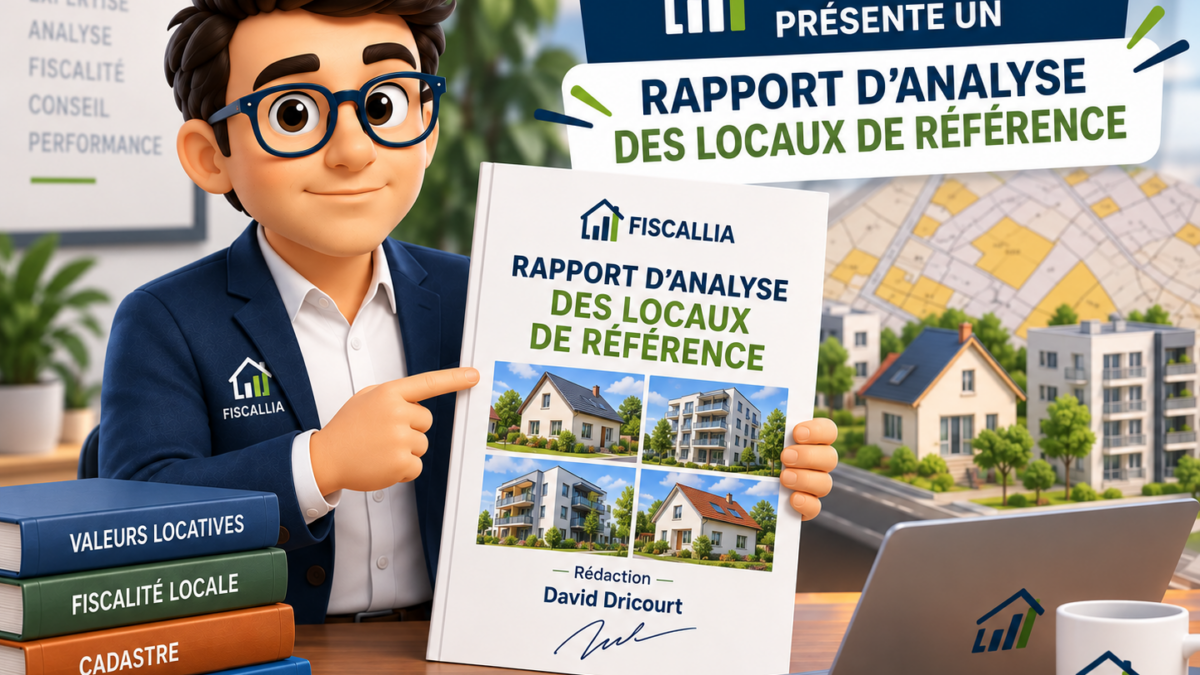 Illustration Fiscallia présentant le rapport d’analyse des locaux de référence rédigé par David Dricourt, avec deux exemples de maisons et deux exemples d’appartements.