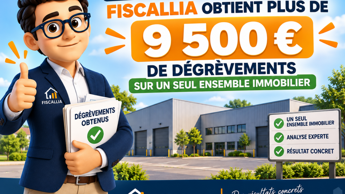 Illustration Fiscallia présentant un dégrèvement de plus de 9 500 € de taxe foncière obtenu sur un seul ensemble immobilier après analyse de son imposition.